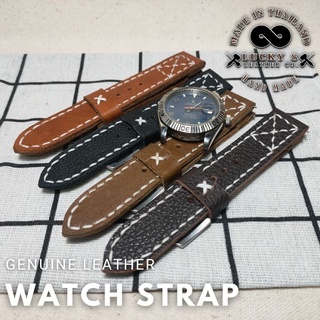 สายนาฬิกา หนังแท้ สำหรับ seiko rolex casio handmade วินเทจ ฟรี สปริงบาร์แบบถอดเร็ว บัคเคิลสแตนเลสแท้ lucky8leather