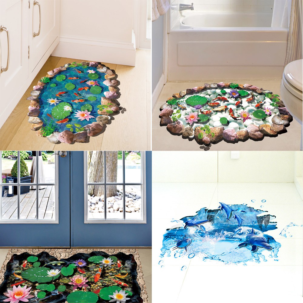 สติกเกอร์3Dติดพื้นห้องน้ำ  สติ๊กเกอร์สำหรับตกแต่งภายในบ้าน กันน้ำกันลื่น คุณภาพดี