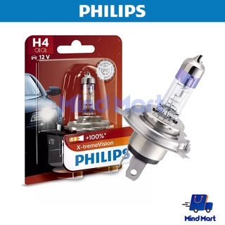 หลอดไฟหน้ารถมอเตอร์ไซค์ UPGRADE PHILIPS H4 รุ่น X-TREME VISION 12V 60/55W P43T-38