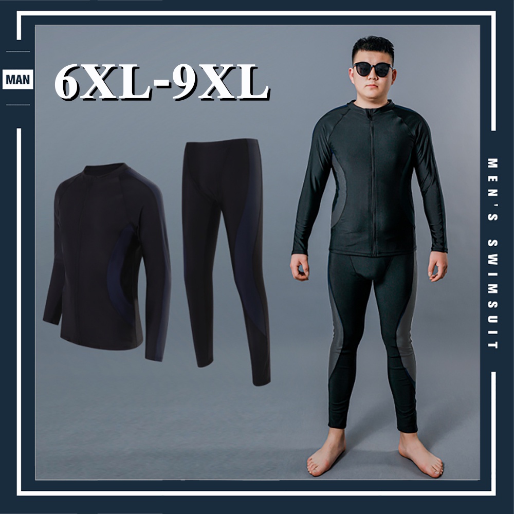 พร้อมส่งจากไทย..ชุดว่ายน้ำชายแขนยาวไซส์ใหญ่ 6XL-9XL สีดำ กางเกงว่ายน้ำชายไซส์ใหญ่
