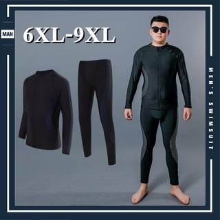 พร้อมส่งจากไทย..ชุดว่ายน้ำชายแขนยาวไซส์ใหญ่ 6XL-9XL สีดำ กางเกงว่ายน้ำชายไซส์ใหญ่