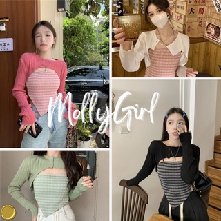 Mollygirl เสื้อครอป เสื้อแขนยาว เสื้อแขนยาวผญ เสื้อแขนยาว y2k เสื้อแฟชั่นผญ 56018#