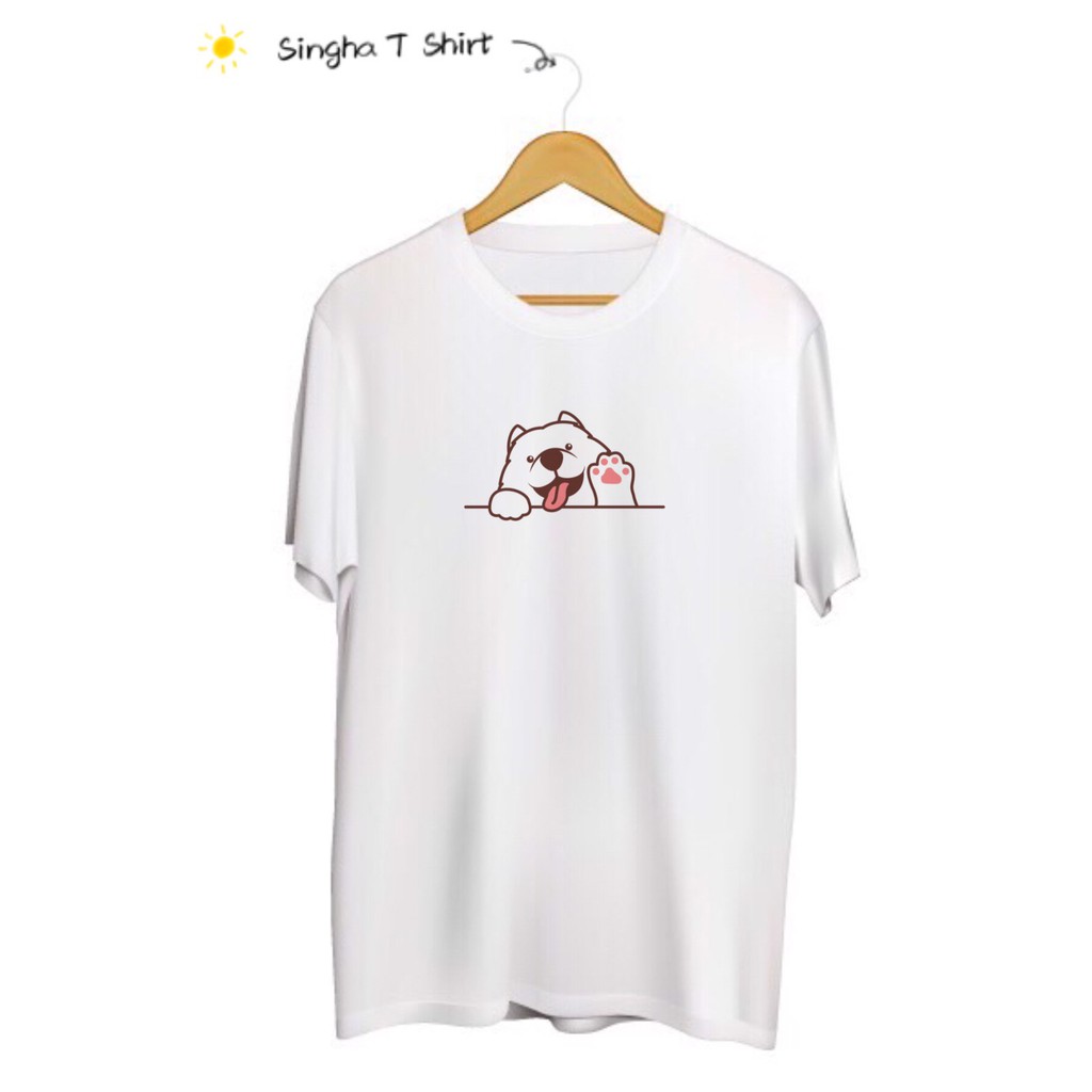 SINGHA T-Shirt เสื้อยืดกสรีนลาย Say Hi Samoyed