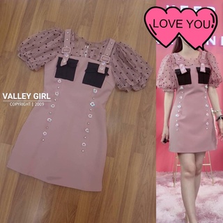 เดรสเอี๊ยม แต่งแขนลายจุดสีชมพู งานป้าย Valley girl SizeL ***มือ1ป้ายห้อย