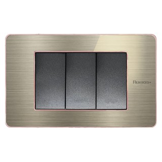 RUMOS PLUS Rose Gold Frame 3 Gang 2 Way รูมอสพลัส สวิตช์ 3G(ปุ่มเล็ก) สองทาง พร้อมกรอบสีโรสโกลด์