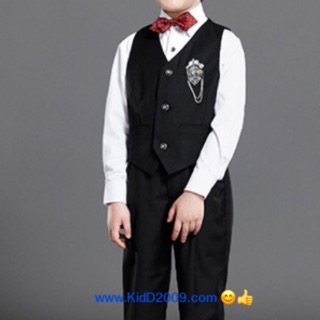 Boy Vest เสื่อกั๊กสีดำ สีขาว มีซับใน ขนาด 2, 4, 6, 8, 10, 12, 14, 16 (ประมาณ 1-16 ปี)