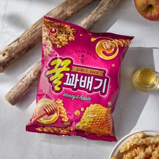 พร้อมส่ง 농심 꿀꽈배기 ขนมอบกรอบรสน้ำผึ้งแอปเปิ้ล Nongshim Honey Twist Snack