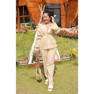 Dz011 - ชุดเซ็ทเสื้อ-กางเกงสีเบจ