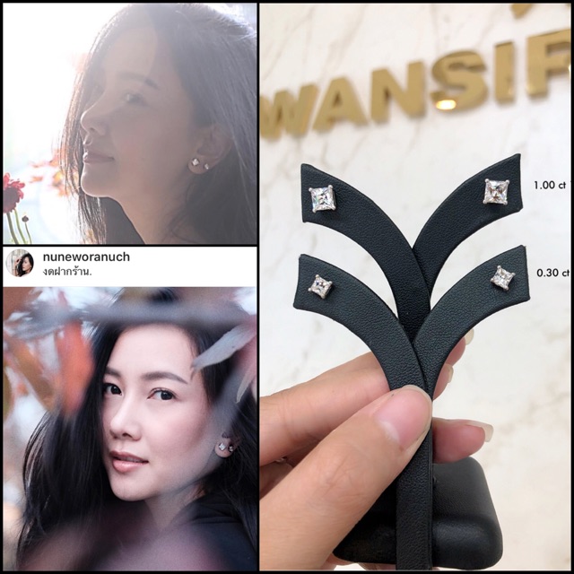 ต่างหูเพชรสังเคราะห์ เพชรสี่เหลี่ยม Princess cut ~ เพชรสังเคราะห์นำเข้าเพชรเอง ประมาณ2วันจัดส่งได้เลยค่ะ