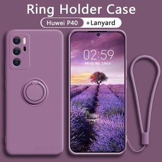 เคสโทรศัพท์ซิลิโคน กันกระแทก พร้อมแหวนขาตั้งแม่เหล็ก สําหรับ Huawei P50 P40 Case P30 Pro P50Pro