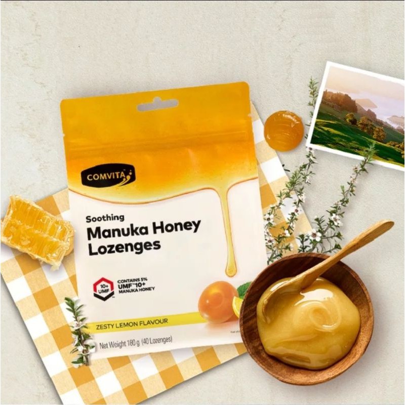 พร้อมส่ง❗🐝Manuka Honey Lozenges Zesty Lemon Flavour ลูกอมน้ำผึ้งมานูก้า แก้เจ็บคอUMF10+ รสLemon จากนิวซีแลนด์ 🇳🇿 12 เม็ด