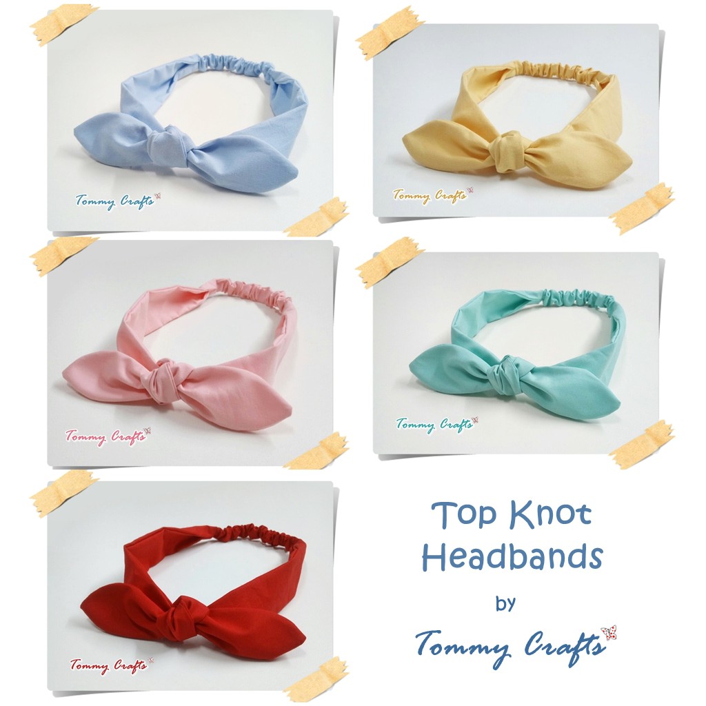 ผ้าคาดผมโบว์ผ้าคอตตอน สีพื้น2 แดง/ฟ้า/เหลือง/ชมพู/เขียว Solid color cotton Headbands