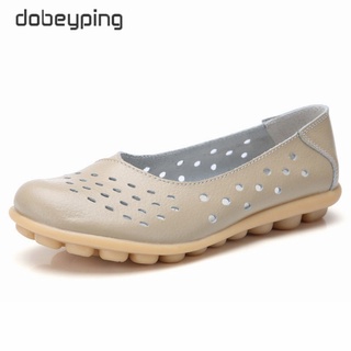Dobeyping รองเท้าหนังวัวแท้ ส้นเตี้ย แบบกลวง แฟชั่นฤดูร้อน สําหรับผู้หญิง#39; s รองเท้าโลฟเฟอร์ สีพื้น ขนาดใหญ่ สําหรับผู้หญิง ไซซ์ 35-44