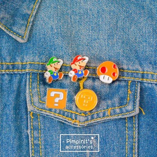 ʕ •ᴥ•ʔ ✿ พร้อมส่ง : เข็มกลัดเซ็ทมาริโอ้,ลุยจิและโท๊ด | Mario, Luigi And Toast Enamel Brooch Pin Set.