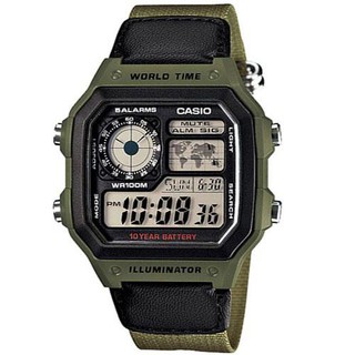 ﻿Casio นาฬิกาข้อมือผู้ชาย green สายผ้า รุ่น AE-1200WHB-3BVDF