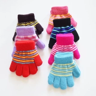 Omg* ถุงมือถัก แบบเต็มนิ้ว ลายทาง แฟชั่นฤดูใบไม้ร่วง ฤดูหนาว สําหรับเด็กวัยหัดเดิน ปั่นจักรยาน