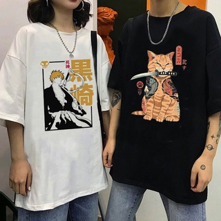 เสื้อยืด พิมพ์ลายกราฟฟิคอนิเมะญี่ปุ่น Bleach Ichigo Cat Samurai 90s แนวสตรีท สไตล์ฮิปฮอป สําหรับผู้ชายS-5XL