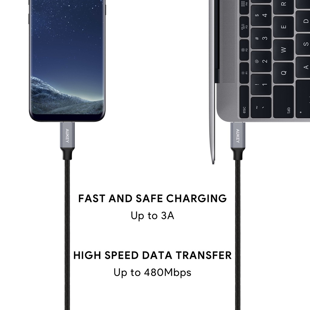 AUKEY สายชาร์จเร็ว 60W USB-C to USB-C 3A Nylon Braided Fast Charge | CB-CD5 - 1