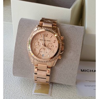 (ผ่อน0%) นาฬิกา Michael Kors MK5263 Blair Rose Gold Tone Glitz Chronograph Watch สีโรสโกลด์