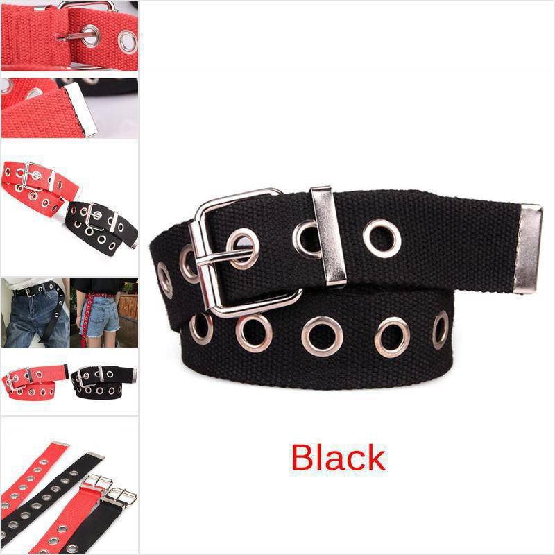 [LHGC] Women Belts Studded Grommet Holes Single Pin Buckle Canvas Belt