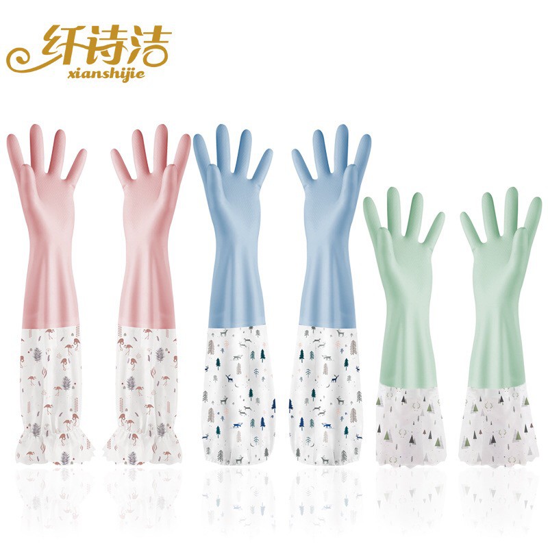 ถุงมือล้างจาน ทำความสะอาดแบบยาว ยาวกันน้ำ สีสวย รุ่น D-800 (แบบปากยืด) 1คู่