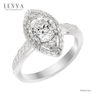 Lenya Jewelry แหวนเพชร DiamondLike หัวแหวนคล้ายเพชรรูปมาคีย์ ประดับเพชรทรงกลม 1 กะรัต  ตัวเรือนเงินแท้