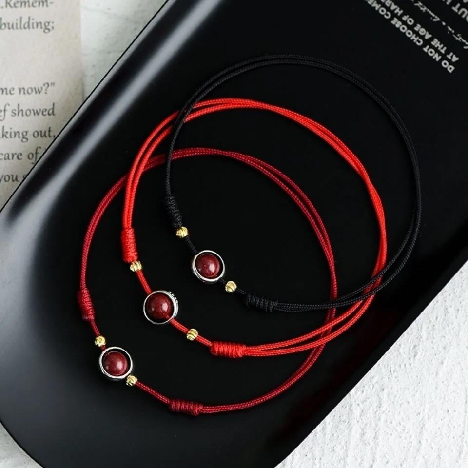สร้อยข้อเท้าโกเมนสีแดงทอมือสำหรับเป็นของขวัญแฟนAnklet