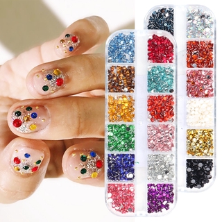 Mama Nail สติกเกอร์เรซิ่น พลอยเทียม ทรงกลม แบน 3 มม. 12 ช่อง สําหรับตกแต่งเล็บ DIY