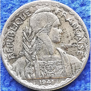 เหรียญ​อินโดจีน​ French​ Indo​china, 10 Cents, #​1968L, ใช้แล้ว