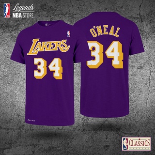 เสื้อยืดผ้าฝ้ายพิมพ์ลายแฟชั่นเสื้อยืด พิมพ์ลาย Nba Classic LA Lakers 34 Shaquille ONeal สีม่วง สําหรับผู้ชาย