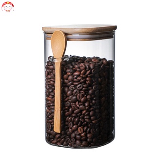 โหลแก้วเก็บเมล็ดกาแฟเครื่องเทศน้ําตาลพร้อมฝาปิดและช้อน