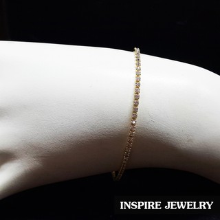 INSPIRE JEWELRY สร้อยข้อมือเพชรCZ ฝังเรียงเม็ดตลอดเส้น สีนาก Pink gold plated งานจิวเวลลี่  ปรับยาวได้ 16-19cm