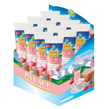 PALACE พาเลซ นมข้นหวาน รสสตรอเบอร์รี่ แบบหลอดบีบ ขนาด 190/195ml/หลอด ยกแพ็ค 12หลอด พาเลช STRAWBERRY 