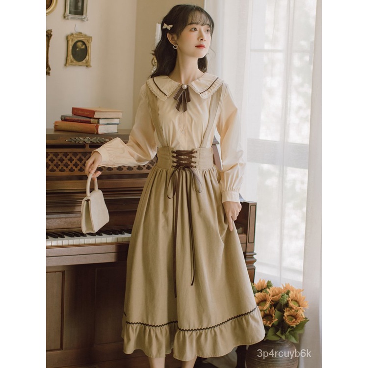 Early Autumn New Women's Clothing Suit French Retro Mori Long Dress Student Girl Cinched Waist Suspenders Dress Two-Piec #5
