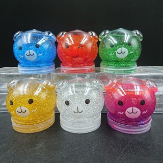 สไลม์ ( Slime ) กลิซเตอร์  รูปหน้าคุณหมี แบบใสประกายเพชรด้านใน น่ารักมาก มี 6 สี เสริมสร้างจินตนาการ กลิ่นหอม ราคาถูก