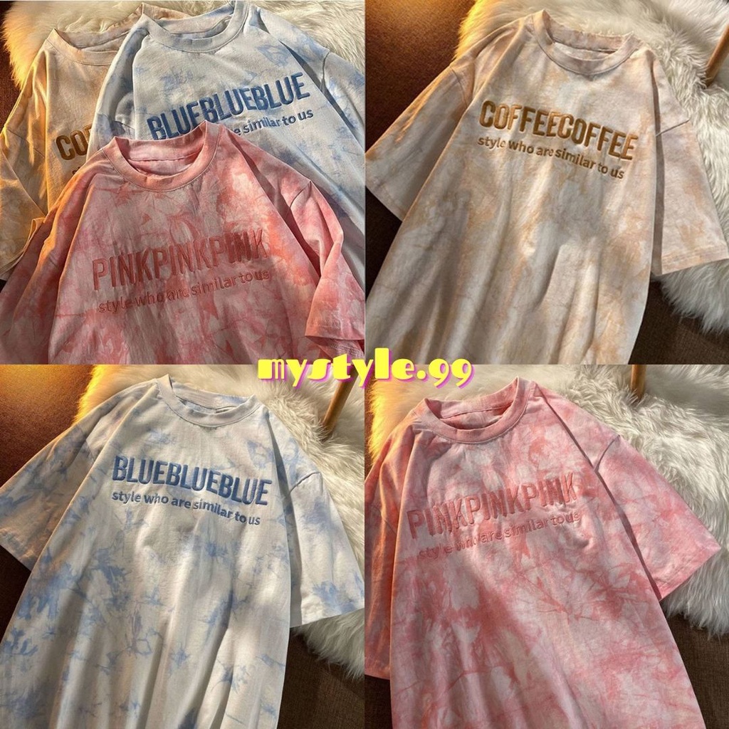 เสื้อOVERSIZE มัดย้อมคอกลม งานปักลายหินอ่อน อกถึง46นิ้ว มีพร้อมส่ง3สี #PBC