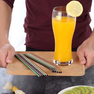 Multicolor Stainless Steel Metal Drinking Straw Straight Curved เหล็กหลายสีสแตนเลสเครื่องดื่ม Straw ตรงหลอดโค้ง Reusable