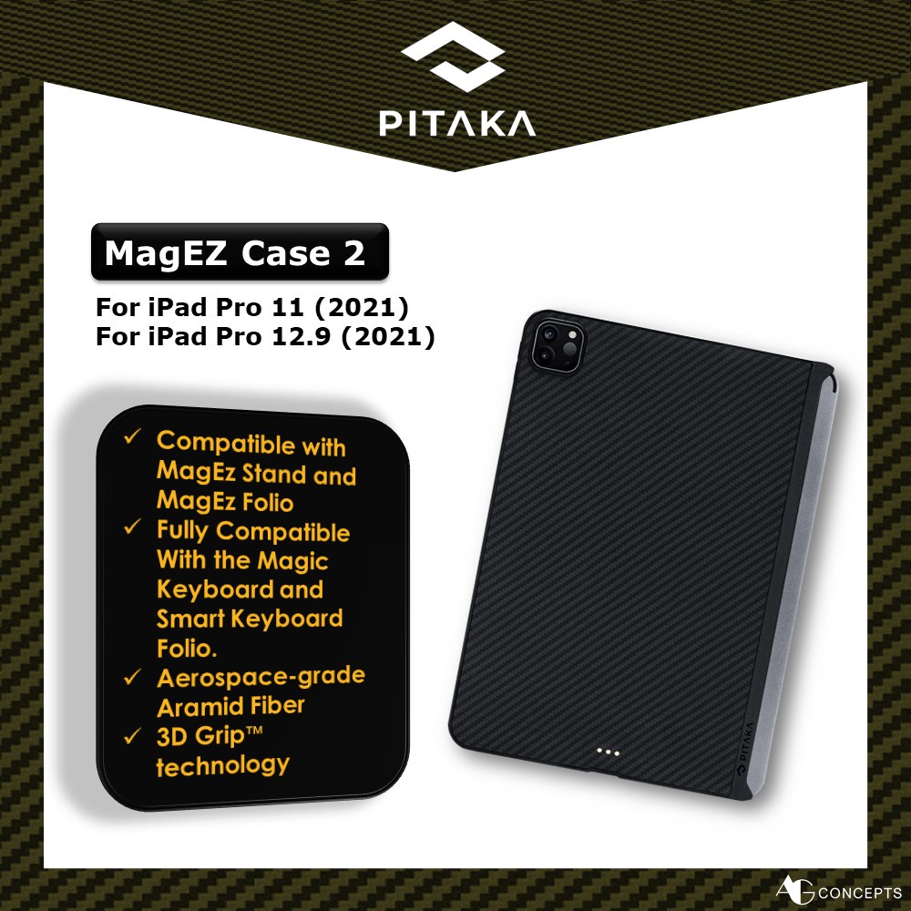 [PITAKA] iPad Pro 11 (2021) /12.9 (2021) MagEZ Case 2 Magnetic Case Ultra Slim Support Apple Pencil Charging KdXS