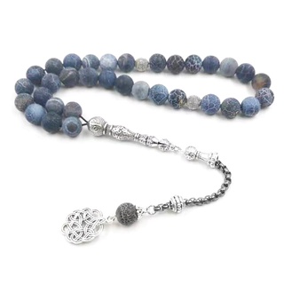 Tasbih ลูกปัดหินอาเกตธรรมชาติ ประดับพู่โลหะ สีฟ้า 33 66 99 สําหรับชาวมุสลิม