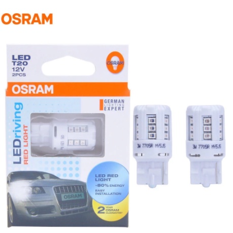 Osram หลอดไฟเลี้ยว ไฟท้าย LED ขั้ว T20 แบบเสียบ 1 จุด แสงสีแดง Red Light  แพ็ค 1 คู่ CL