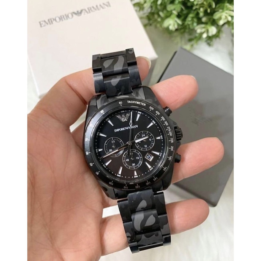 Emporio Armani AR11027 Three Eyes Black Camouflage Steel Band Black Steel  Watch British Fashion AR Armani | Shopee Thailand