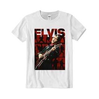 เสื้อยืดวงดนตรีเสื้อยืดคอกลม ผ้าฝ้าย พิมพ์ลาย Elvis Presley King of Rock and Roll สีขาว แฟชั่นคลาสสิก สําหรับผู้ชายall s