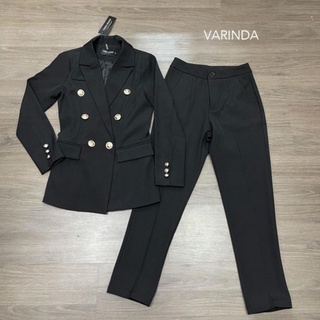 พร้อมส่ง 💷สูทสีดำกระดุมสีทอง +กางเกง 💶varinda c066