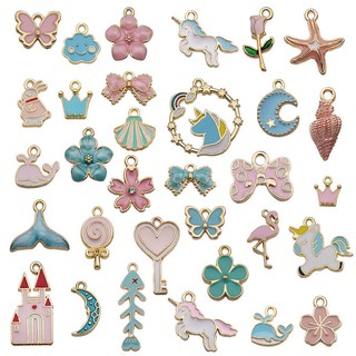 จี้โลหะสังกะสี รูปดอกเดซี่ สีชมพู สีฟ้า สําหรับทําเครื่องประ…