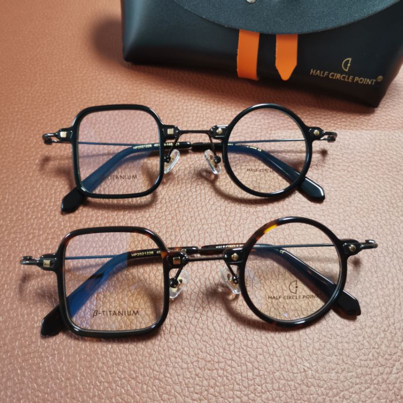 แว่นกลมเหลี่ยม วินเทจ HALF CIRCLE POINT รุ่น HP2021226 น้ำหนักเบา