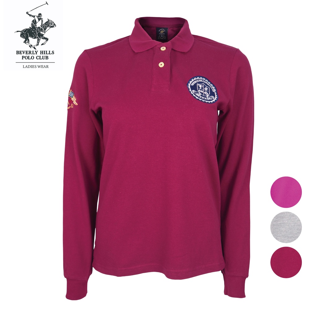 BHPC BHP275 เสื้อโปโลผู้หญิง Lengan Panjang | Cotton Pique ปักโลโก้ Casual Preppy Top S-XL