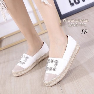 พร้อมส่ง คัทชูหนังเสริมพื้นสีทูโทน แต่งอะไหล่เพชร ขอบปอพื้นหนาครึ่งนิ้ว
