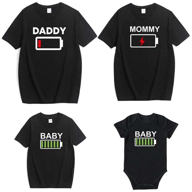 Family Matching Clothes Look Matching Outfit Funny battery Clothes Dad Mom  Boy Girl T-shirt for Daddy Mommy Me Baby Boy | Shopee Thailand