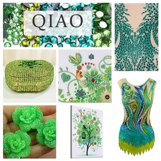 Qiao พลอยเทียม คริสตัล สีเขียว สําหรับตกแต่งเล็บ