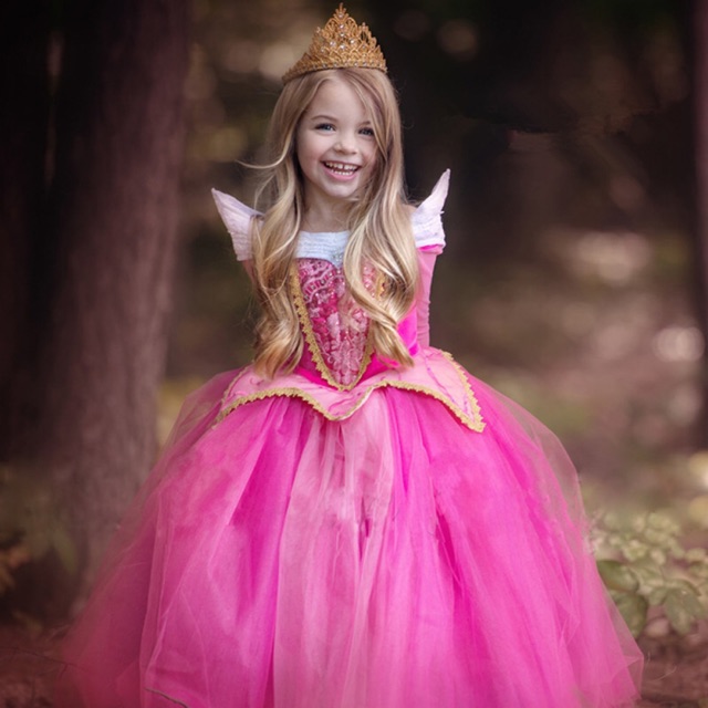 *Ready stock* Disney Princess Aurora Sleeping Beauty Costume dress dark pink girl kid cosplay concer